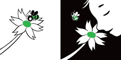 Deux illustrations originales page simple « Petite abeille » de Laura Hedon - album «Les petites bêtes qui montent, qui montent…», publié aux éditions La poule qui pond.