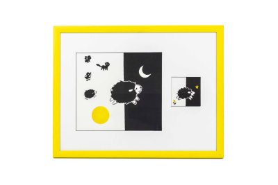 «Petit mouton joue» illustré par Laura Hedon - Album «Le jour, la nuit», publié aux éditions La poule qui pond.