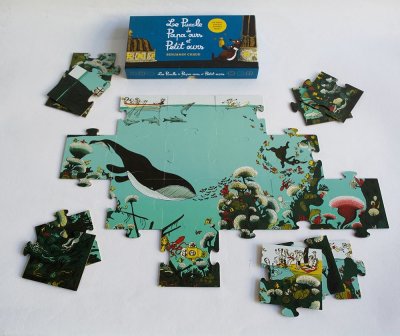 Jeu de puzzle des éditions Hélium - 24 pièces double face (soit deux dessins possibles) de grande dimension à placer - 41x61cm.