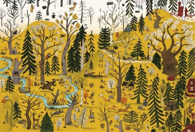 "Dans la forêt" - Illustration tirée de l'album "Une chanson d'ours" écrit et illustré par Benjamin Chaud, publié aux Éditions Hélium.
