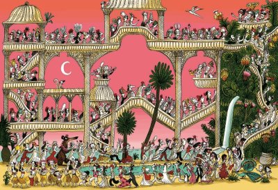 "La farandole" - Illustration tirée de l'album "Coquillages et Petit ours" écrit et illustré par Benjamin Chaud, publié aux Éditions Hélium.