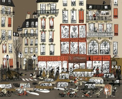"Dans la ville" - Illustration tirée de l'album "Une chanson d'ours" écrit et illustré par Benjamin Chaud, publié aux Éditions Hélium.