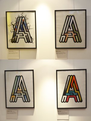Présentation de 4 mises en couleurs différentes de la lettre A, réalisées par 2 étudiantes illustratrices de l'École Émile Cohl de Lyon.