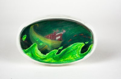 Boîte en carton coulissante pour l'album "Trésor", réalisée par Sabine De Greef (13x3 cm)