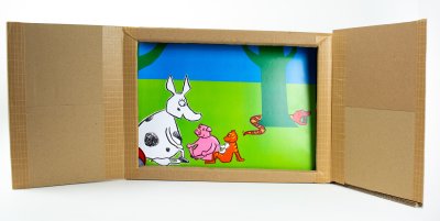 Kamishibaï butaï (130x33x25 cm) ouvert avec l'histoire "Attention Ssserpent !"
