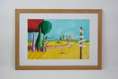 Illustration originale double page "Sur la colline…chez mémé"