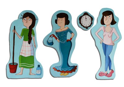 4 grands panneaux-décors en carton peint à la main, représentant le personnage de Croquillon dans les 3 étapes essentielles du récit. Taille moyenne : 58cm (L) x 114cm (h)