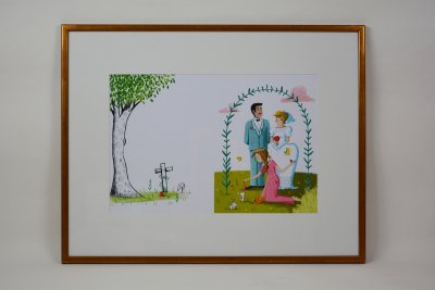 Tirage page double illustration "Mariage du père de Croquillon"