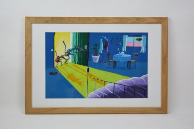 Illustration originale double page "A pas de velours"