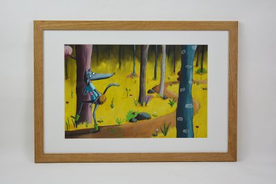 Illustration originale double page "Le loup parcourait la forêt"