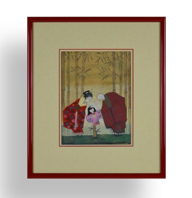 "Grands-parents et fillette" - Illustration originale encadrée