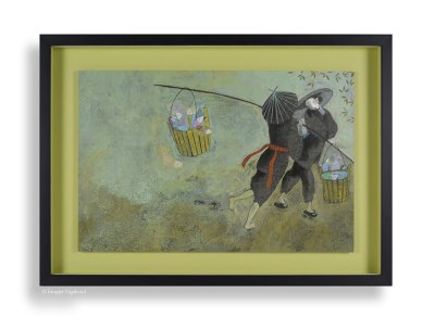 "Rencontre amoureuse de Mikako" - Illustration présentée dans un boîtage avec rehausse