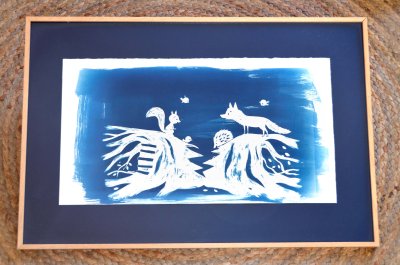 Illustration originale cyanotype "La triste surprise"