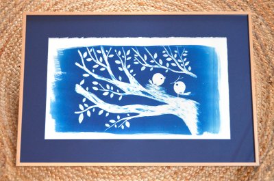Illustration originale cyanotype "Les oiseaux"