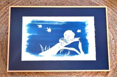 Illustration originale cyanotype "Le souvenir"