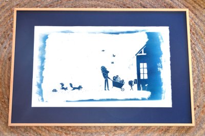 Illustration originale cyanotype "Au travail !"
