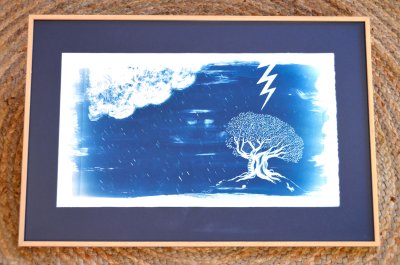 Illustration originale cyanotype "Le coup de foudre"