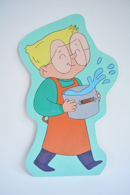 Grand décor mural du petit Hippolyte, le héros cuistot des deux BD - à suspendre aux murs de l'exposition.