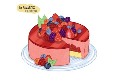 Grande illustration tirée de la recette "Le bavarois à la framboise" - Illustration  présentée individuellement  de la BD.