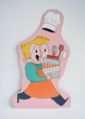 Grand décor mural du petit Hippolyte, le héros pâtissier de la deuxième BD - à suspendre aux murs de l'exposition.