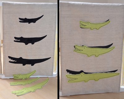 Panneau "Famille crocodile" et ses 3 Crocodiles de tailles différentes à fixer au bon emplacement pour apprendre à ordonner selon la taille.