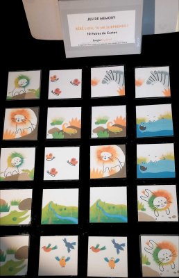 10 paires de cartes du jeu memory de B&eacute;b&eacute; Lion - dessins extraits des originaux de l'album de Cam&eacute;lion.