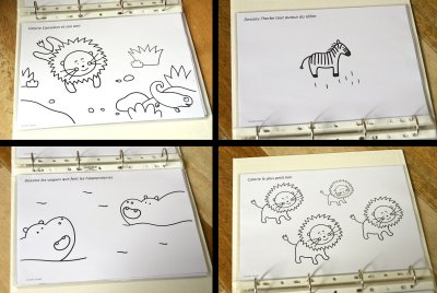 4 des 7 modèles de dessins et coloriages différents à proposer aux petits visiteurs.