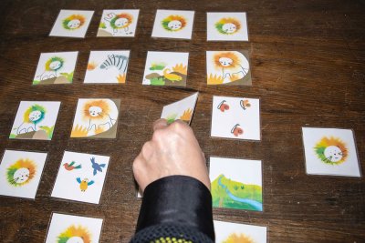 Cartes du jeu memory de B&eacute;b&eacute; Lion - vues en recto-verso.