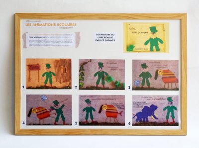 Présentation du livre intitulé "Non, mais ça va pas !", réalisé à la manière de C. Voltz - texte et illustrations créés par la grande section de maternelle de l'école de Landes.