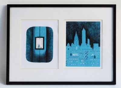 Tirages des illustrations "Ascenseur" et "Gratte-ciel la nuit"