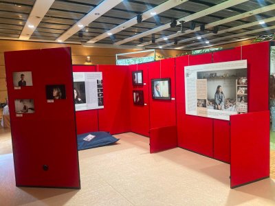 Mise en place des cadres et portraits sur dibonds de "Chambre Adolescentes" &agrave; la M&eacute;diath&egrave;que de Lu&ccedil;on(85).