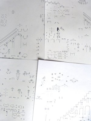 Réalisation des planches, par Anouck, au trait noir pour "Le grand magasin" - Une des deux étapes pour réaliser les trois dessins constituant le Pop-up !