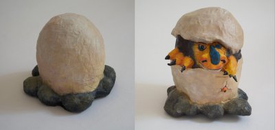 Scupltures en papier mâché peint, "La naissance de Charles"