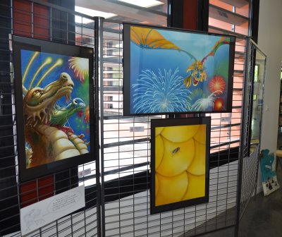 Trois illustrations originales présentées en exposition à la Médiathèque de Chassieu (69)