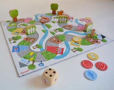 Jeu de plateau "Chat perché" des éditions Janod permettant à 4 enfants de s'amuser ensemble avec le personnage du chat.