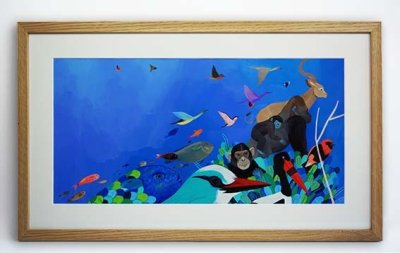 "Loba" -  Illustration originale encadrée de Judith Gueyfier - Passe-partout ivoire et baguette chêne.