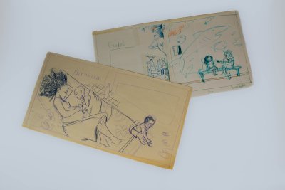 crayonnés de l'artiste à présenter sous vitrine
