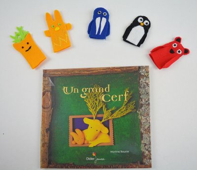 Série de marionnettes à doigts pour l'album "Un grand cerf" pour mieux chanter avec les enfants.