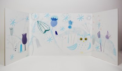 Quadriptyque "Sous la neige" - Tirage décor ouvert de l'album "Petite graine" - Dimensions (Lxh) : 140x56cm