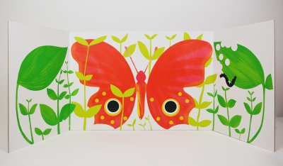 Quadriptyque "Papillon dans les prés" - Tirage décor ouvert de l'album "Petite graine" - Dimensions (Lxh) : 140x56cm