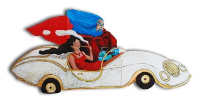 Décor sur pied de barbe-bleue dans sa voiture - Carton et peinture acrylique