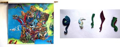 Jeu de "la queue du dragon" constitué d'une bannière peinte et de 5 petits décors de fausses queues de dragon.