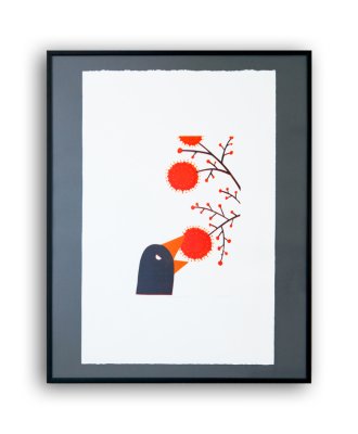 "Fruit empoisonné" - Illustration d'Olivier Philipponneau tirée de l'album "L'oiseau à deux becs" publié par la maison d'édition MeMo.