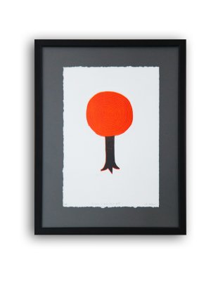"Arbre rouge solitaire" - Illustration ex-libris d'Olivier Philipponneau.