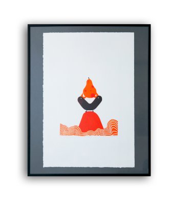 "Poire partagée" - Illustration d'Olivier Philipponneau tirée de l'album "L'oiseau à deux becs" publié par la maison d'édition MeMo.