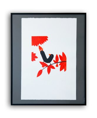 "Figue avalée" - Illustration d'Olivier Philipponneau tirée de l'album "L'oiseau à deux becs" publié par la maison d'édition MeMo.