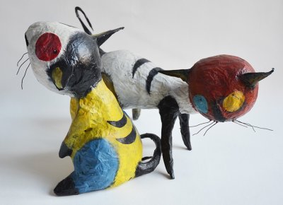 Deux chats peints à la manière de Mirò