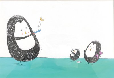 "Les mamans ne vont plus &agrave; l'&eacute;cole" - Illustration d'&Eacute;mile Jadoul pour l'album "&Agrave; l'&eacute;cole, L&eacute;on !"" publi&eacute; aux &Eacute;ditions Pastel.