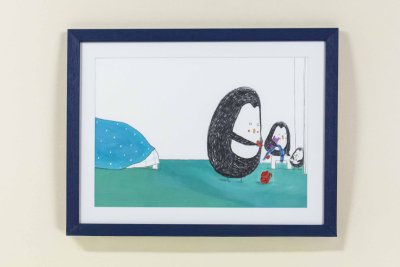 "Les mamans ne vont pas &agrave; l'&eacute;cole" - Illustration originale d'&Eacute;mile Jadoul tir&eacute;e de l'album "&Agrave; l'&eacute;cole L&eacute;on !" publi&eacute; aux &Eacute;ditions Pastel.
