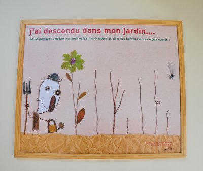 Dans le jardin de Mr Gustave. Atelier de création graphique "à la manière de …" à partir de petits objets végétaux. Deux enfants peuvent inter-agir.